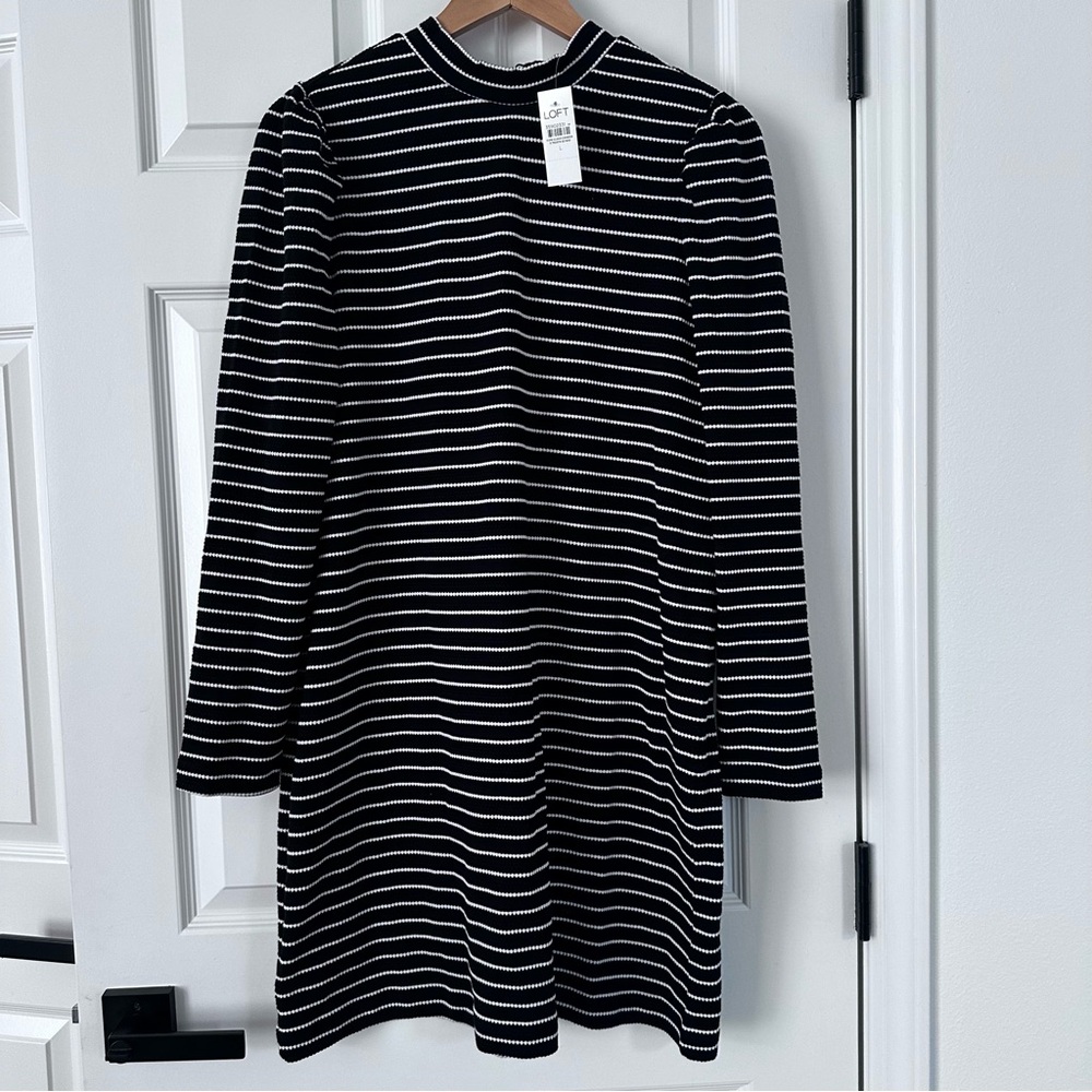 Loft Dot Jacquard Mock Neck Shift Dress - Picture 2 of 9